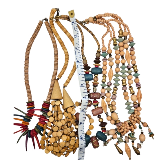 Wooden Costume Jewelry Lot of 4  Statement Necklaces - Picture 2 of 6